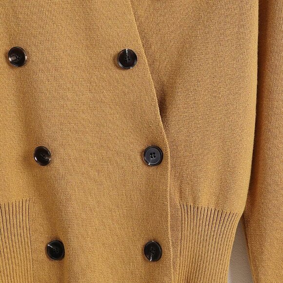 Yellow Casual Women's Double-Breasted Loose Elegant Long Sleeve Cardigan - Picture 4 of 6